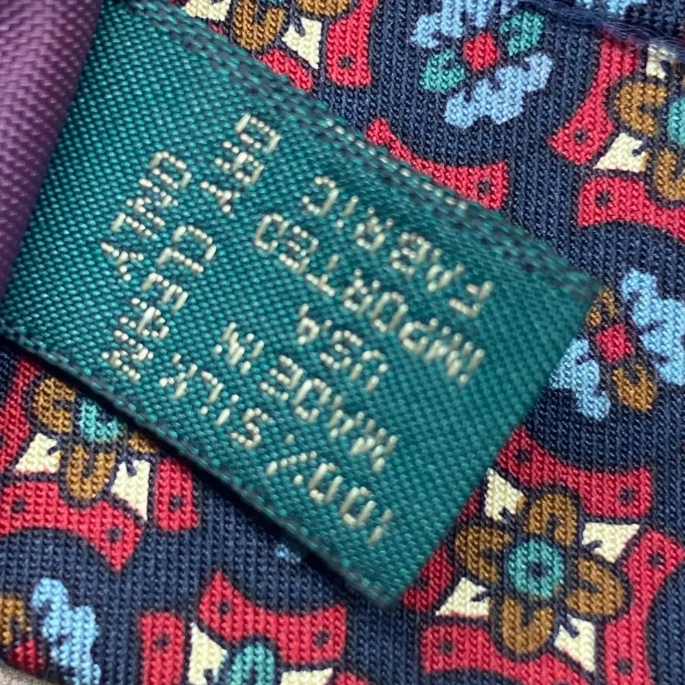 Vintage J. Crew Silk Tie Medallion Mens Blue Red Oarsma Geometric USA Academia